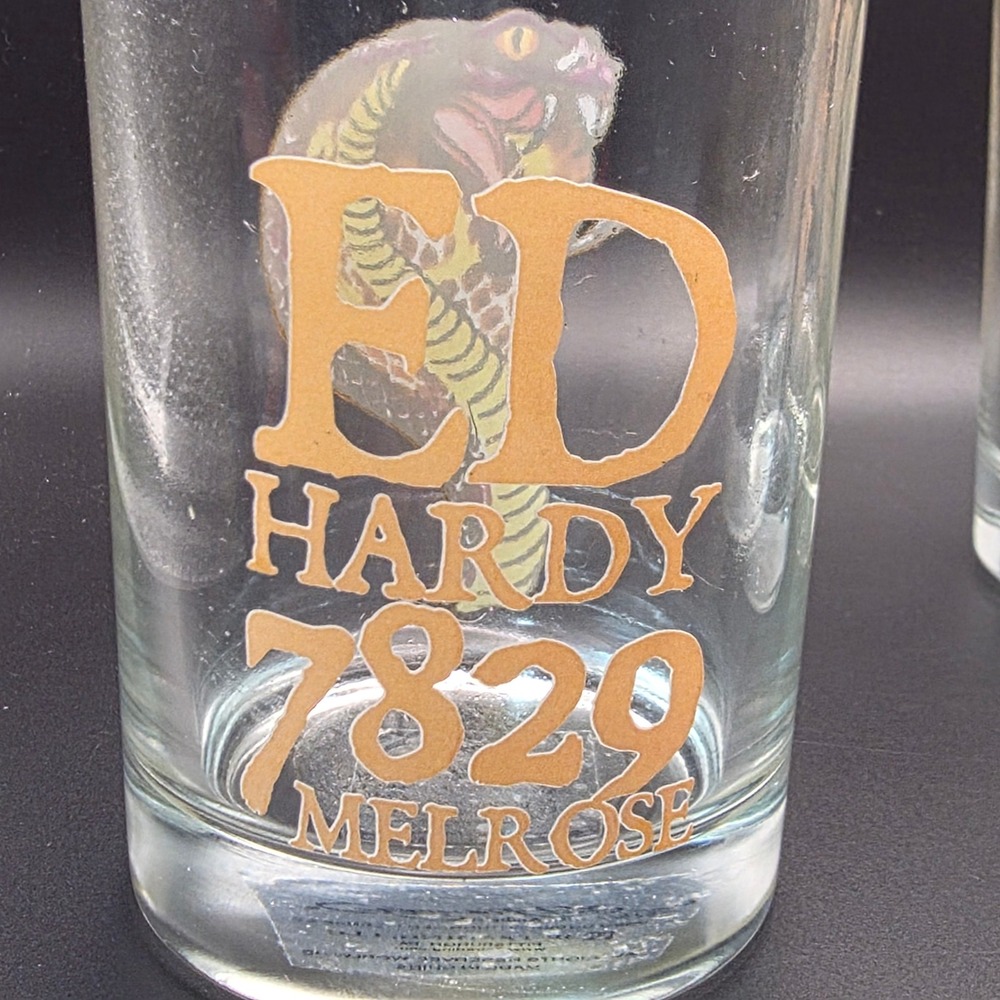Ed Hardy Whiskey Glasses Set of 3 Clear Gold Tattoo Art Tiger Cobra Gorilla Good - Picture 6 of 8